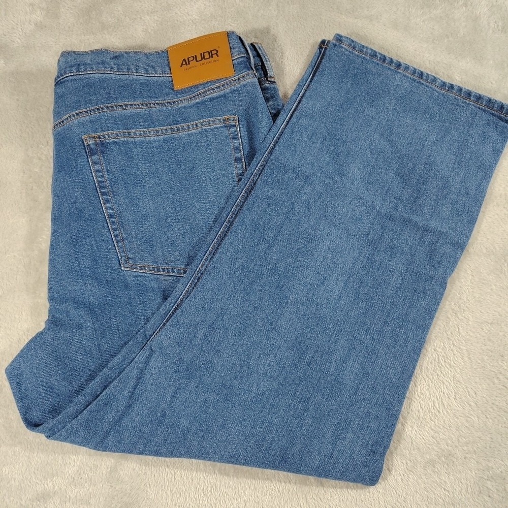 APUOR Blue Jeans Men 44x30 Denim Stretch Classic Relaxed Work Travel NWT